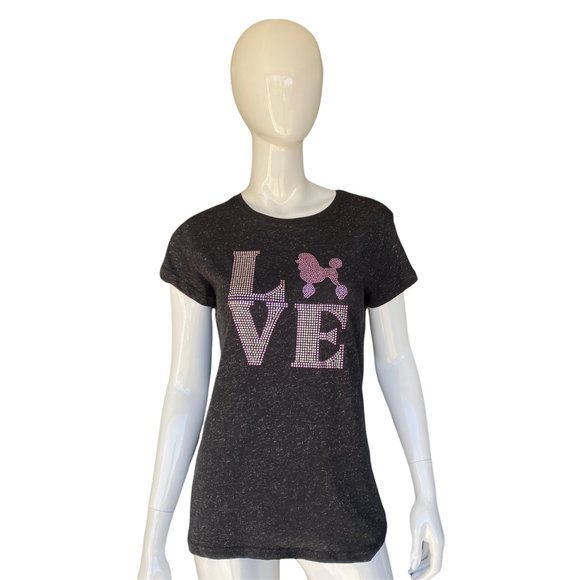 LOVE Poodle Rhinestone and Glitter Tee Shirt - Picture 2 of 2